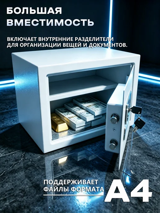 Сейф с электронным кодовым замком для денег и документов, белый, фото 2