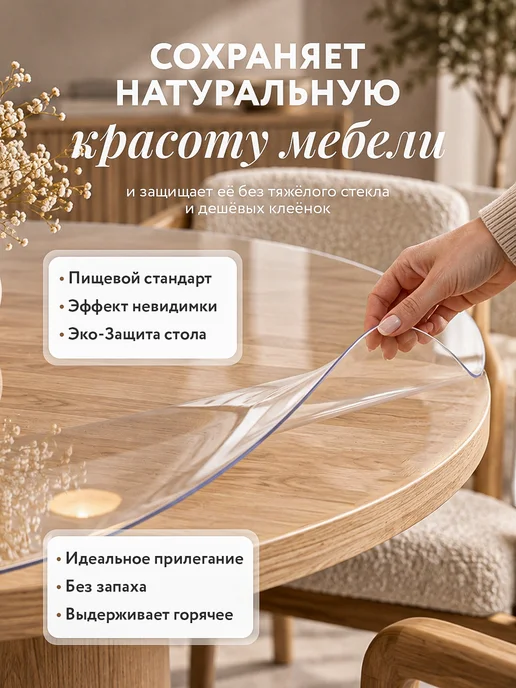 ДомУмКа Жидкое стекло на стол круглое 70 см 1,5 мм, белый, фото 2