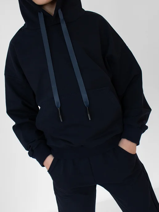 SUPRUNOV MARKDOWN Костюм спортивный в школу худи с капюшоном, синий, фото 6