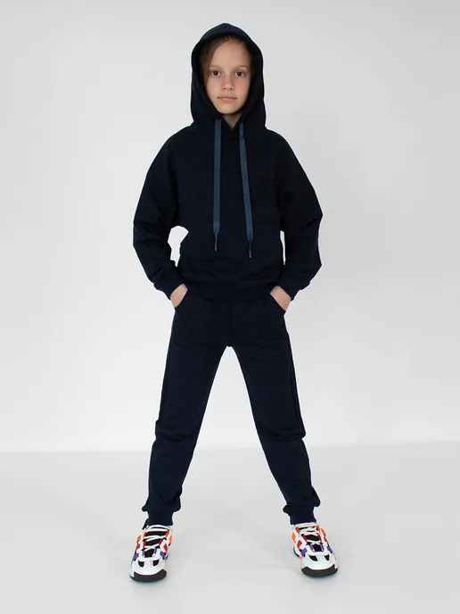 SUPRUNOV MARKDOWN Костюм спортивный в школу худи с капюшоном, синий, фото 8