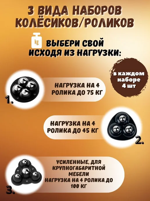 Ролики для мебели поворотные для перемещения 4шт, 4 шт, фото 3