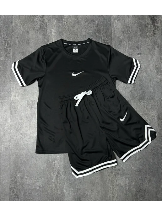 Nike Двойка костюм найк футболка и шорты, черный, фото 2