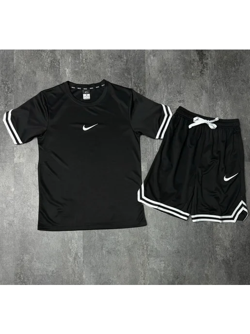 Nike Двойка костюм найк футболка и шорты, черный, фото 3