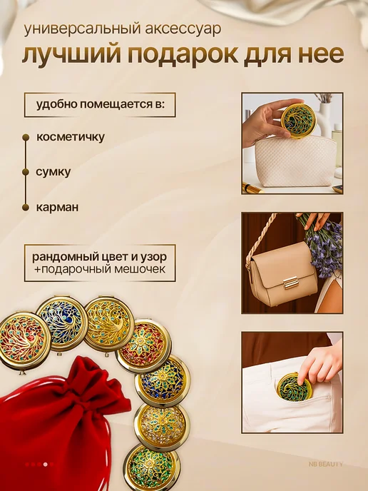 Зеркальце карманное складное с увеличением на подарок, желтый, фото 4