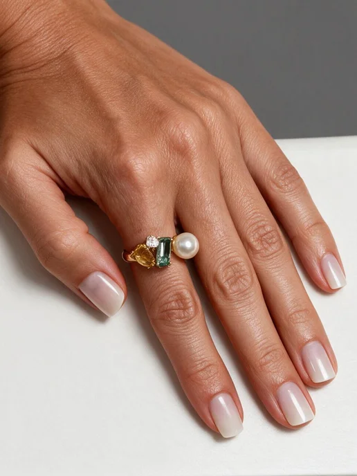 К80 JEWELRY Кольцо с жемчугом и цветными кристаллами регулируемое, вариант, фото 8