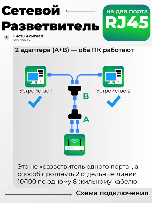 Разветвитель RJ45 для сетевого кабеля, черный, фото 2