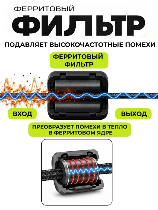 Ферритовый фильтр на кабель, 1,5–3,5 мм, черный, черный, фото 2