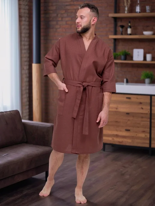 BIO-TEXTILES халат мужской банный вафельный, коричневый