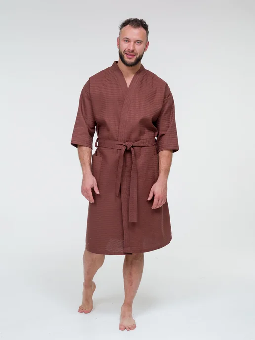 BIO-TEXTILES халат мужской банный вафельный, коричневый, фото 2