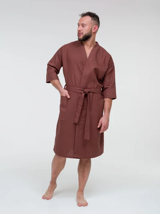 BIO-TEXTILES халат мужской банный вафельный, коричневый, фото 3