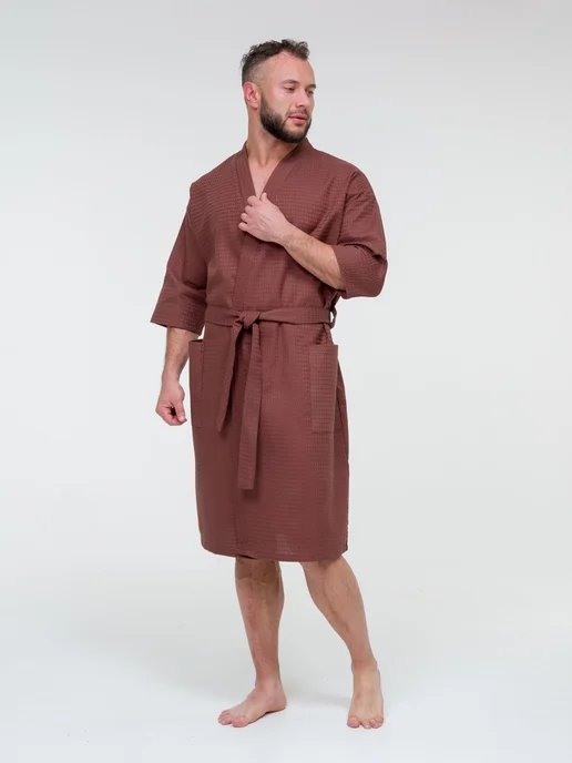 BIO-TEXTILES халат мужской банный вафельный, коричневый, фото 4
