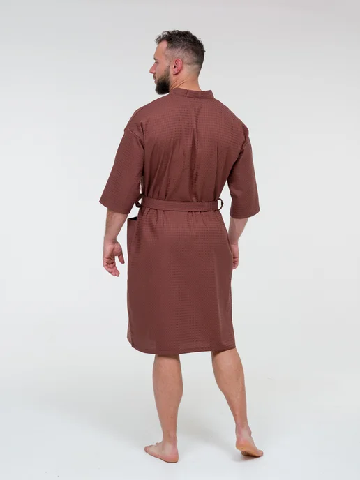 BIO-TEXTILES халат мужской банный вафельный, коричневый, фото 5