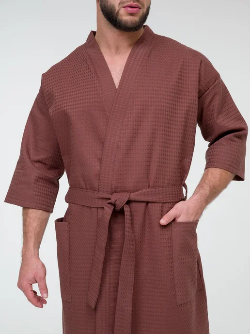 BIO-TEXTILES халат мужской банный вафельный, коричневый, фото 6