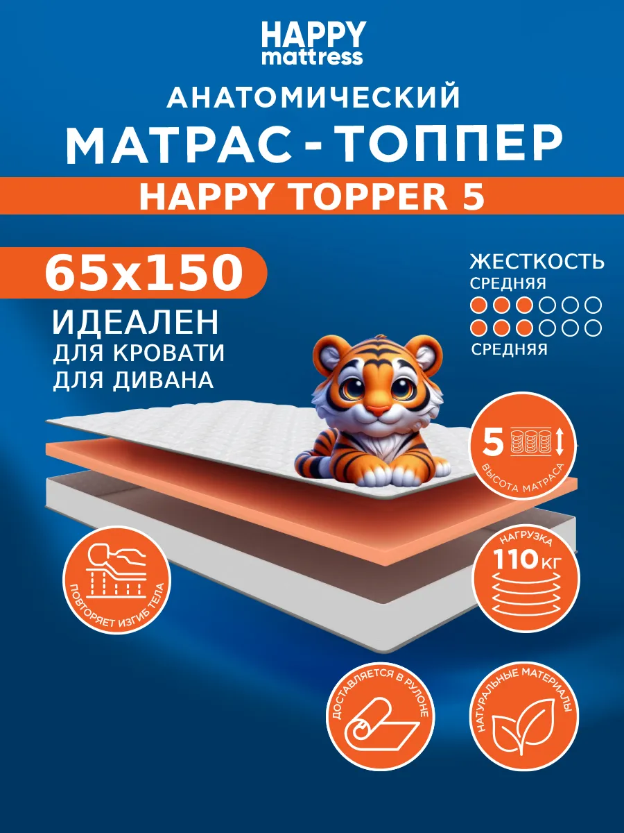 Матрас - топпер 65х150 на резинке толстый стеганный