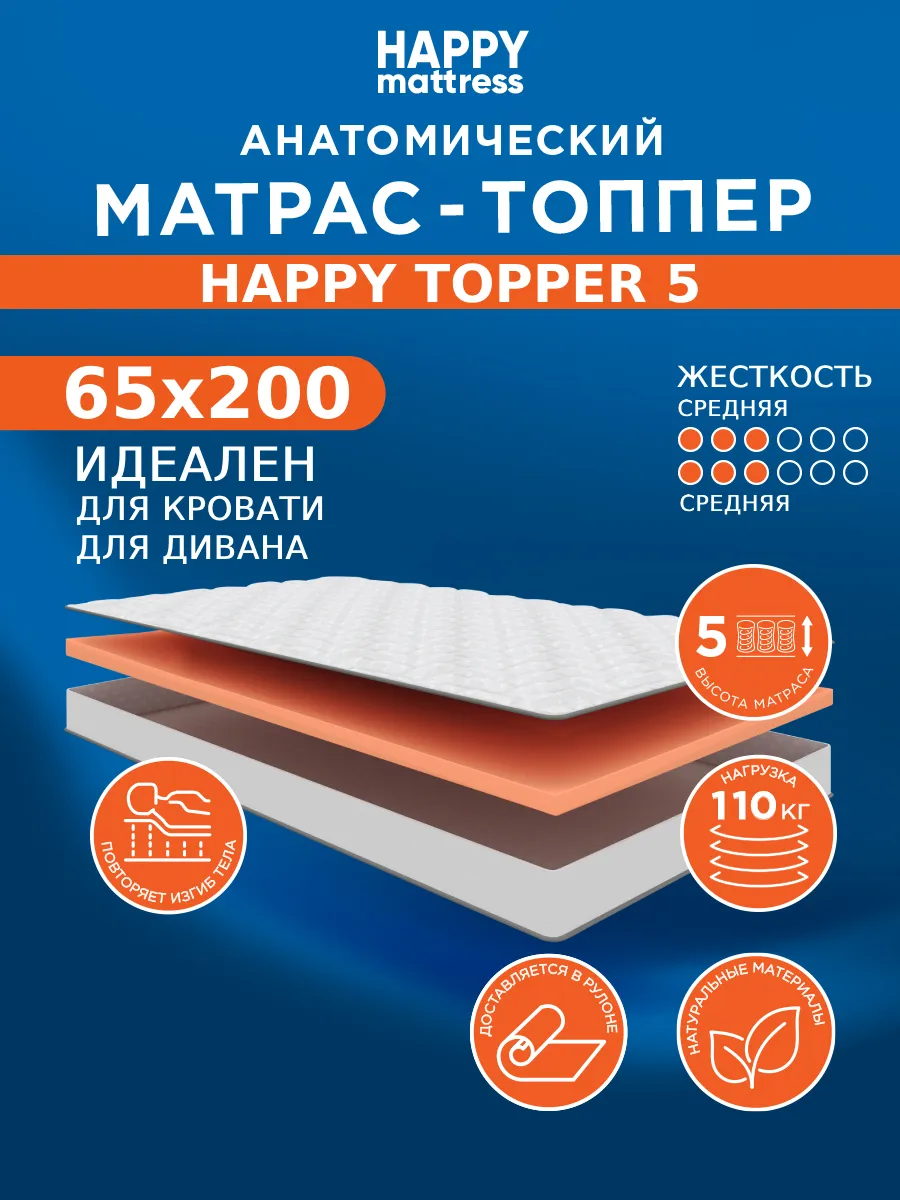 Матрас - топпер 65х200 на резинке толстый стеганный