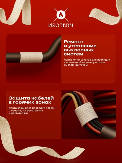 Термокомпоненты Огнеупорная лента 5×75 мм, 30 м, для теплоизоляции и защиты, 5x75 мм, 30 м, фото 3