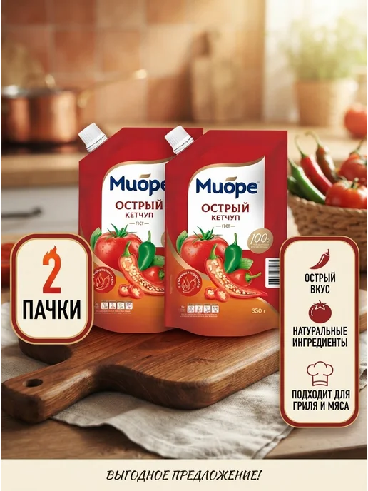 Кетчуп острый Миоре 2х350 Гр, 2x350