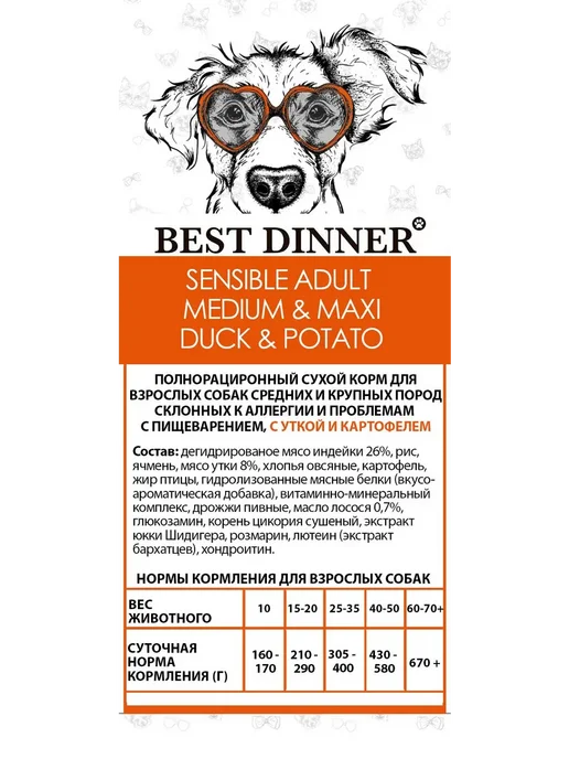 Сухой корм Best dinner для собак, утка, 12 кг, фото 2