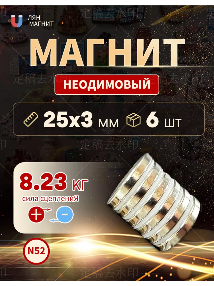 Неодимовый магнит диск 25х3мм - 6 штука