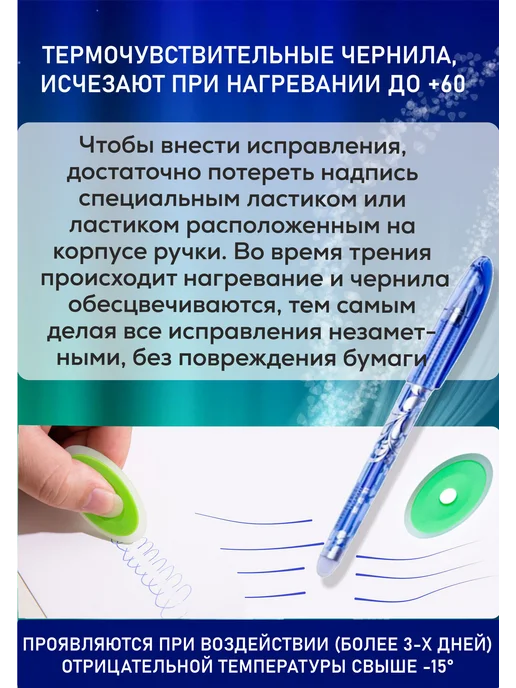 JILTAWI Набор гелевых ручек пиши стирай школьные, синий, 10 шт, фото 3