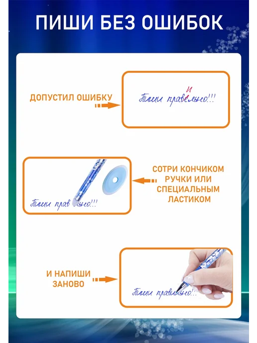JILTAWI Набор гелевых ручек пиши стирай школьные, синий, 10 шт, фото 4