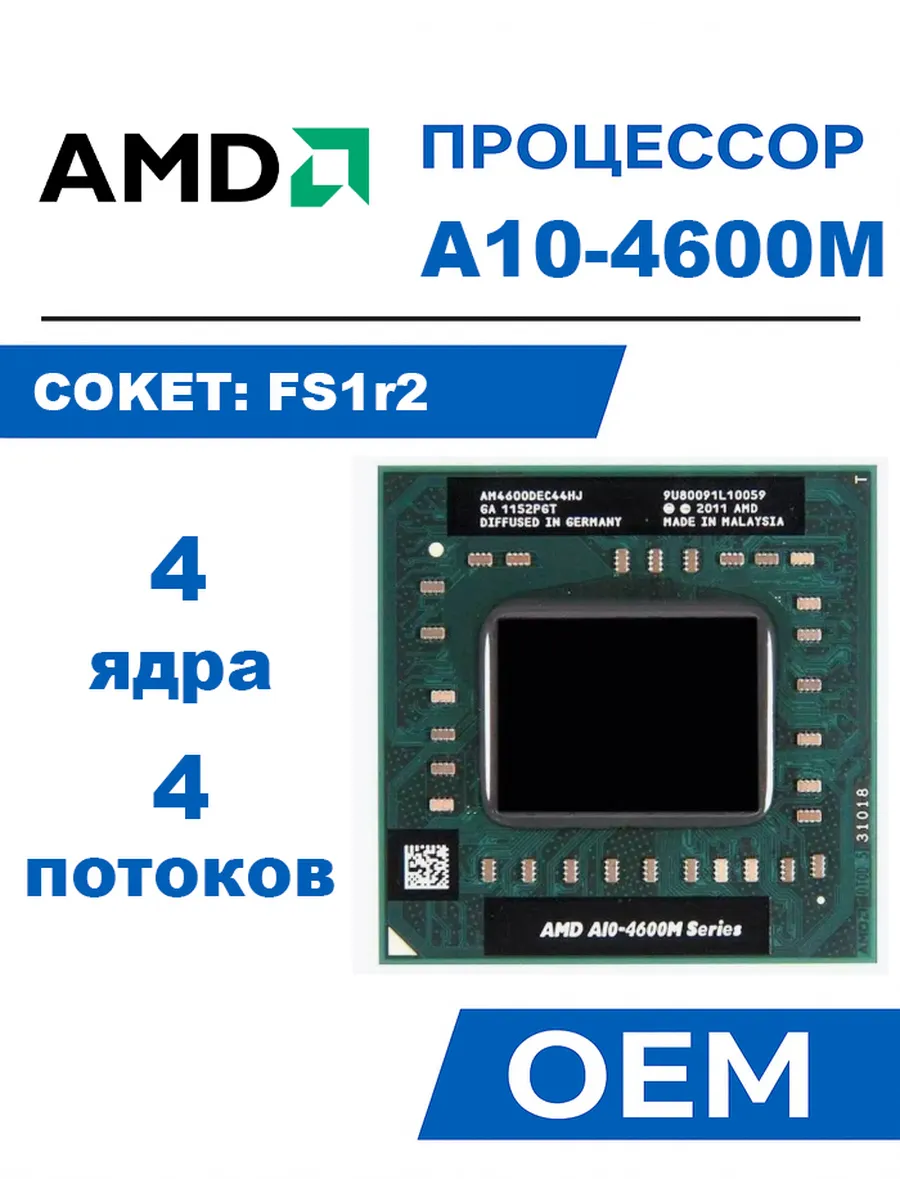 Процессор A10-4600M FS1 4 ядра 2.3ГГц 2МБ L2 4МБ L3 35W