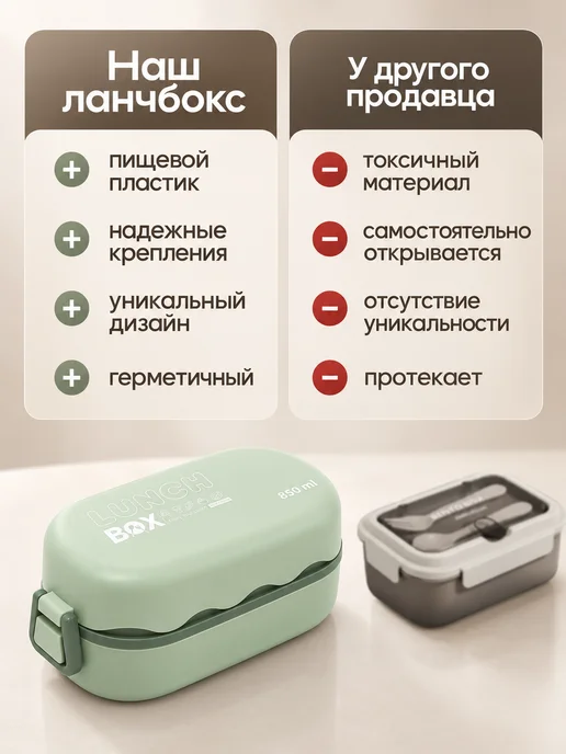 Боксландия Ланч бокс 850 мл с разделителем зеленый, 850 мл, фото 7