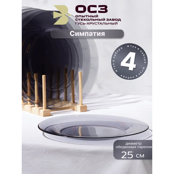 Набор тарелок обеденных диаметр 25 см Симпатия Графит 4 шт