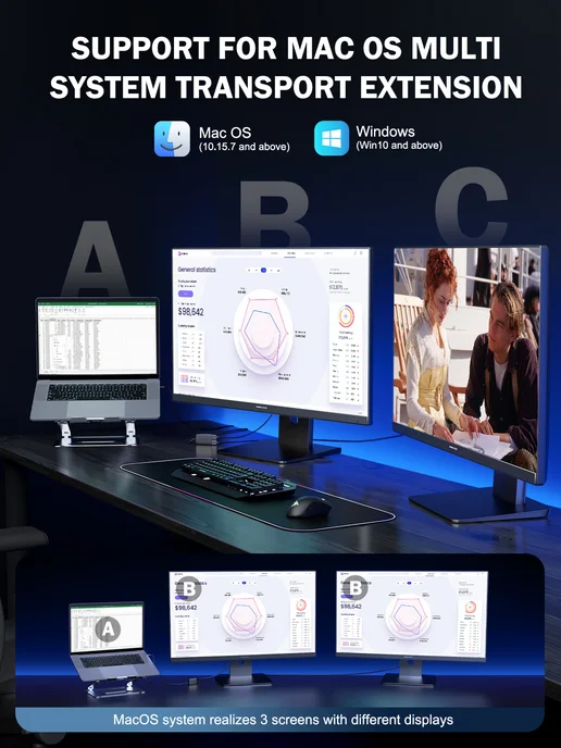 Lemorele Двойной HDMI-адаптер,HDMI 4K,3 независимых экрана, серый, фото 2