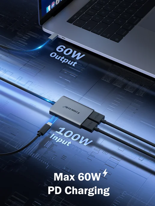 Lemorele Двойной HDMI-адаптер,HDMI 4K,3 независимых экрана, серый, фото 4