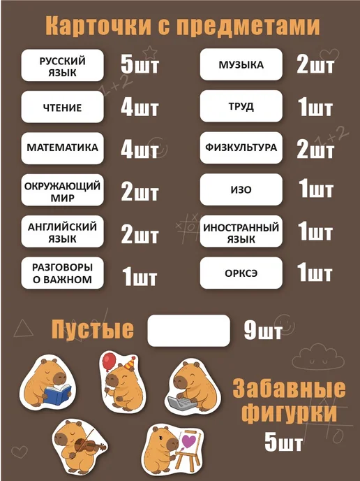 Не по годам Расписание уроков "Капибара" - многоразовое, настенное, коричневый, фото 4