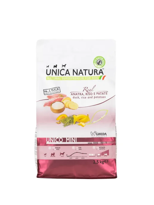 Сухой корм Unica Natura Картофелем для собак, мелкие, утка, 2,5 кг