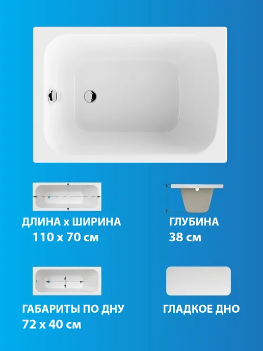 Тритон Ванна акриловая Triton Литл 110х70, 110x70, фото 2