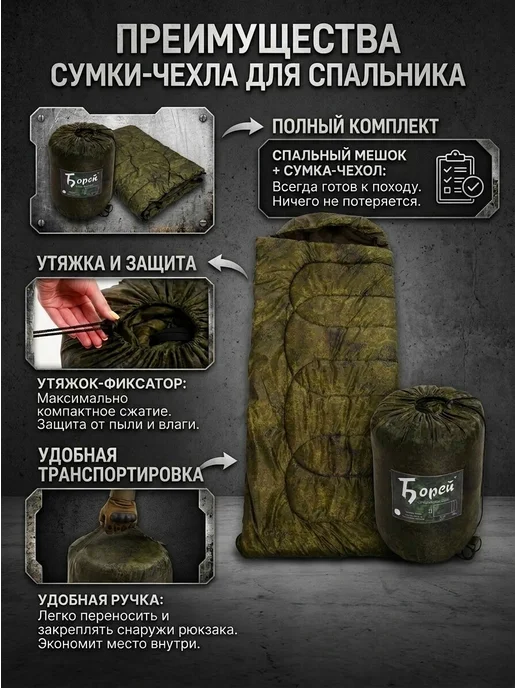 Борей Спальник туристический для похода отдыха -25С пиксель, серый, фото 3