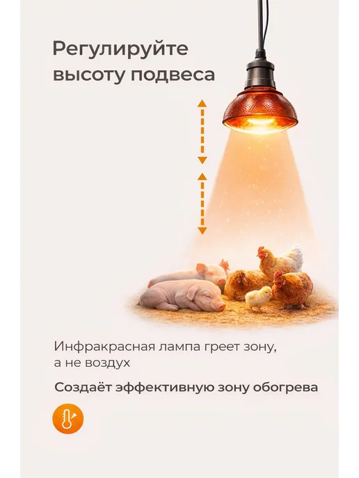 Инфракрасная лампа для обогрева птиц и животных, 200 Вт, 250 Вт, фото 6