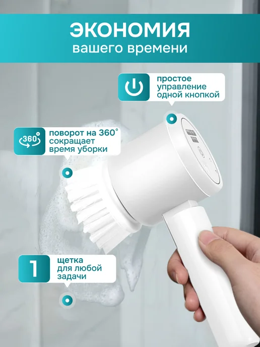 Warm Home Электрическая щетка для уборки с насадками, белый, фото 2