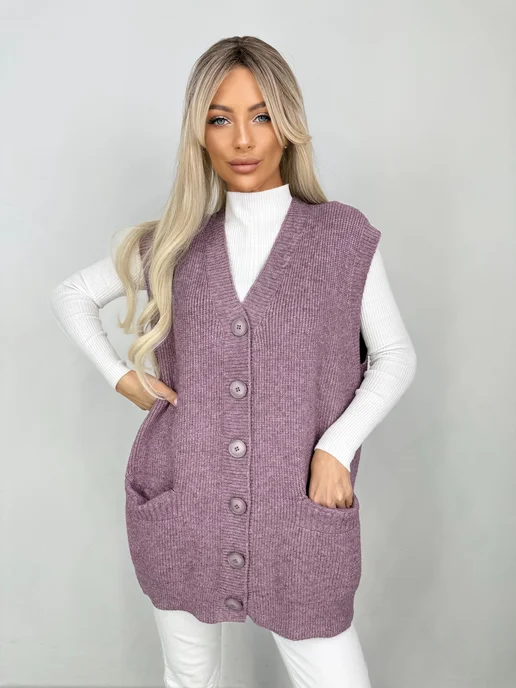 LemonFashion Жилет утепленный вязаный, фиолетовый
