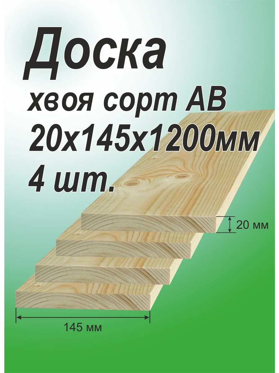 Доска строганная 20х145х1200 мм, 4 шт. Хвоя сорт АВ,