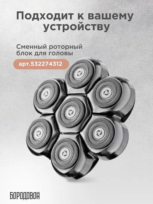 БОРОДОВОЙ Роторная электробритва для головы и лица 3в1, серый, фото 8