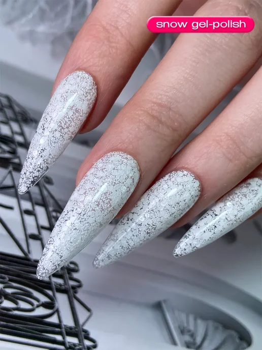 BearStar gel Гель лак для ногтей с поталью хлопьями и глиттером, белый, фото 8