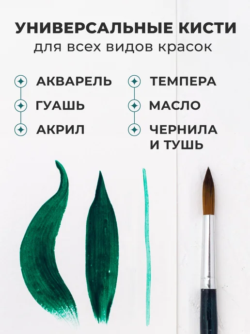 Малевичъ Кисть из синтетики набор 5 шт круглые, 5 шт, фото 5