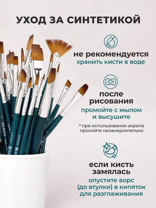 Малевичъ Кисть из синтетики набор 5 шт круглые, 5 шт, фото 8
