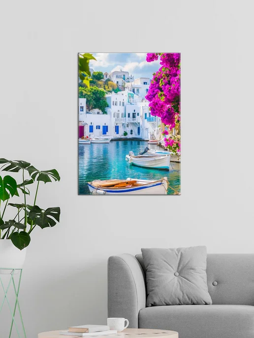Картина в дом Картина на стену "Море Санторини", 50х70 см, 50x70 см, фото 3