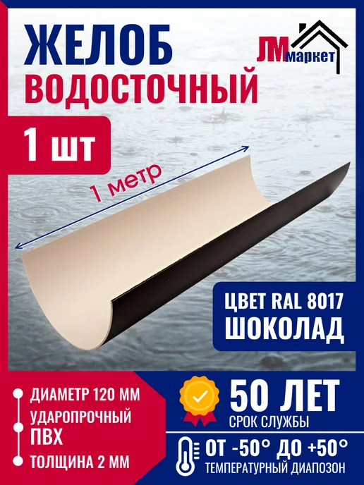 FINEBER Желоб водосточный пластиковый, 6м (1 м х 6 шт), 1 м, 1 м