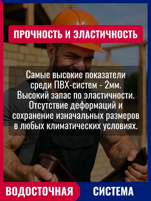 FINEBER Желоб водосточный пластиковый, 6м (1 м х 6 шт), 6 м, 1 м, фото 5