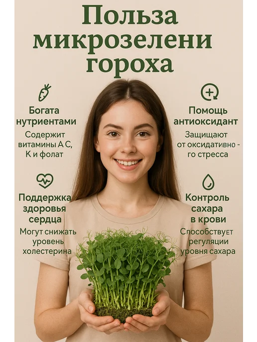 Family Green Набор для выращивания микрозелени. Горох "Мадрас". 3 урожая, зеленый, в упаковке 200 г, фото 2