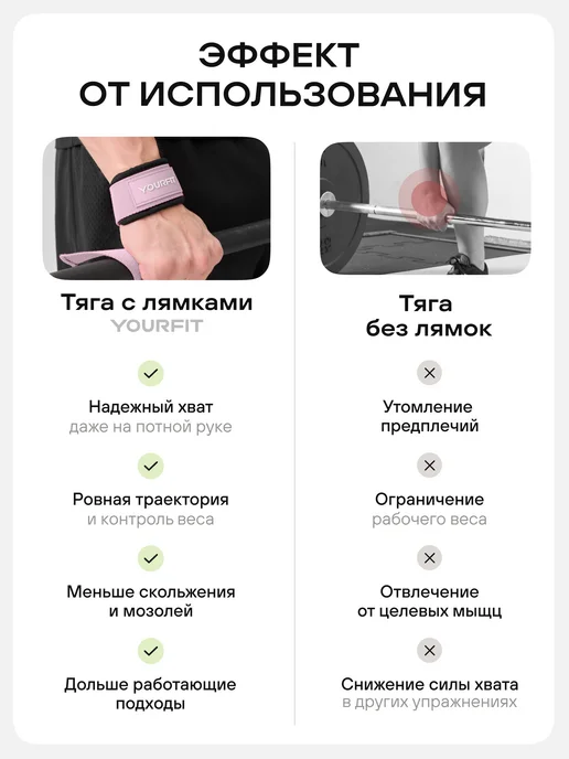 YourFit Лямки спортивные для становой тяги, розовый, фото 6