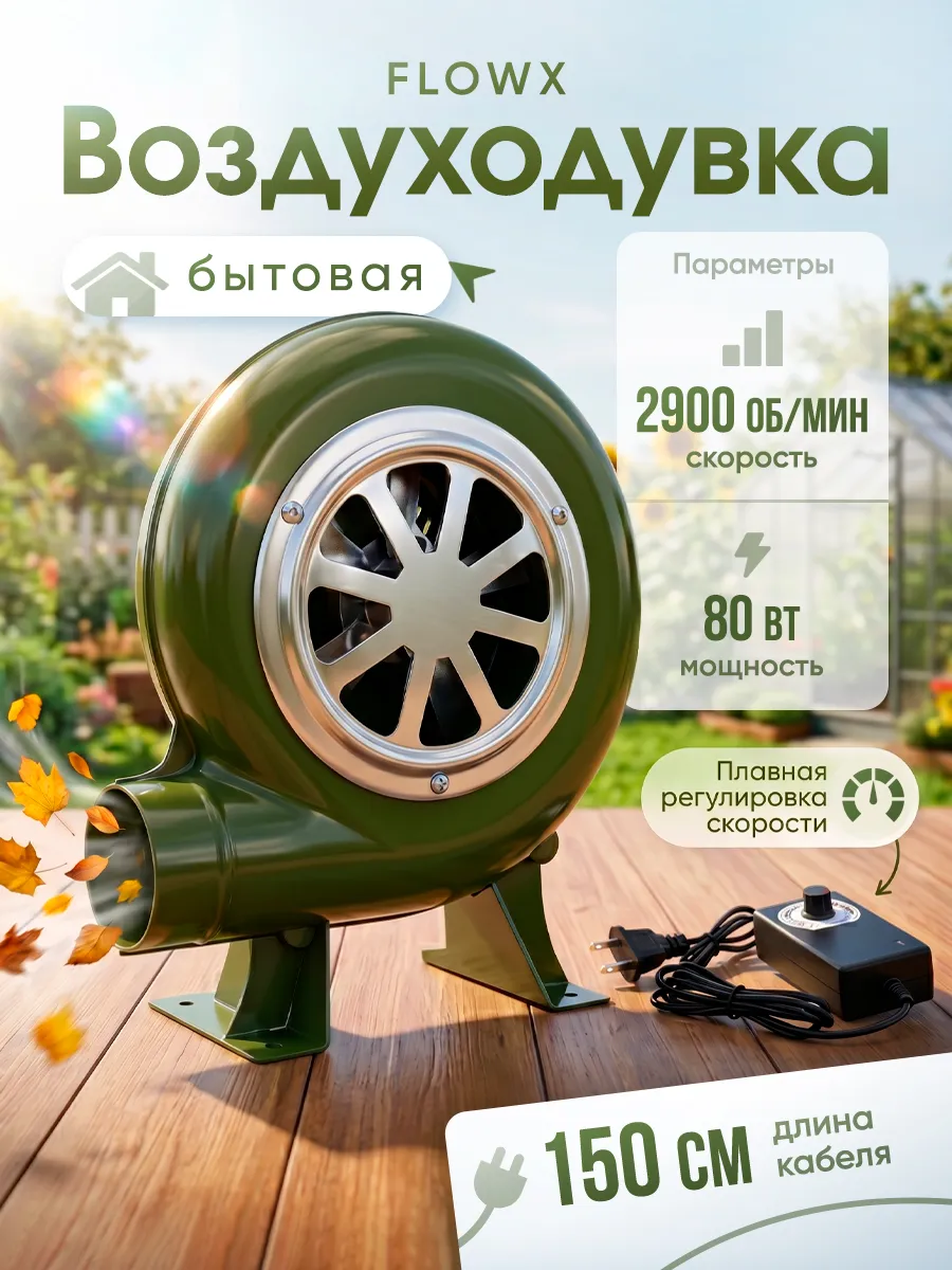 Бытовая воздуходувка с регулятором скорости 80 Вт