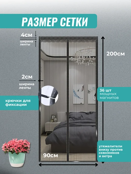 Cherry Day Si Москитная сетка на дверь 90х200, черный, фото 3