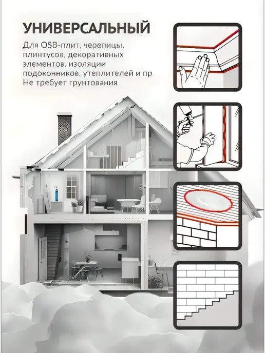 KUDO Универсальная монтажная клей-пена Кудо Home Клеит всё X6+, 650 мл, фото 3